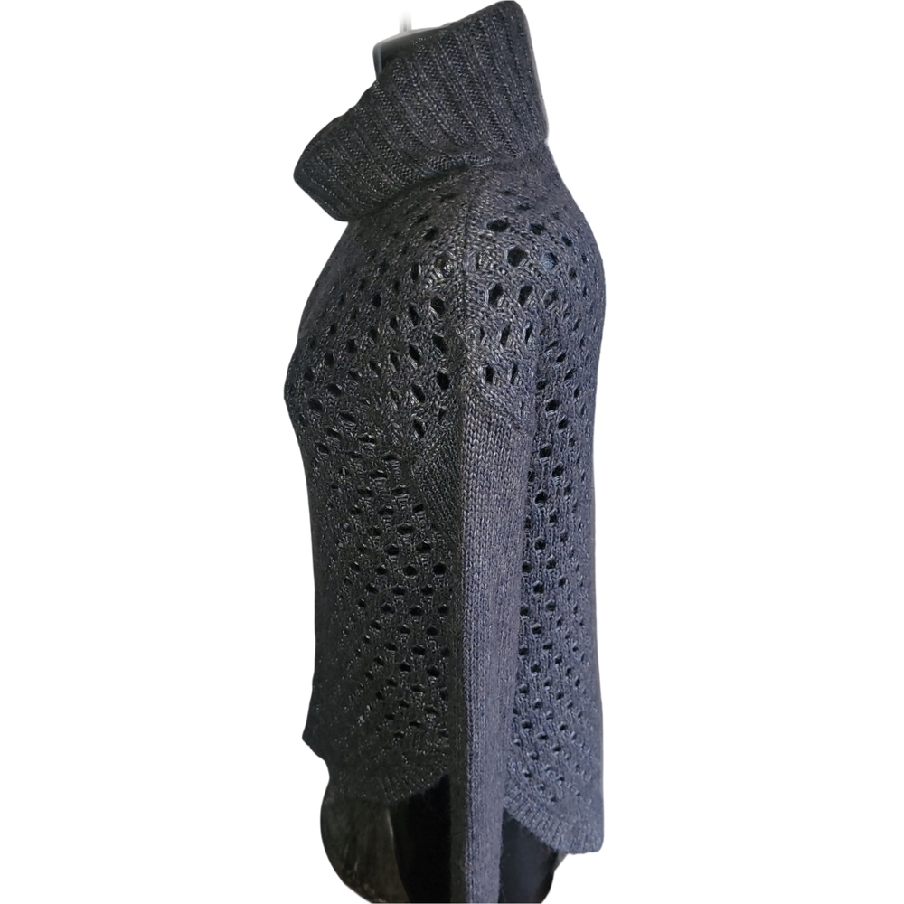RW&CO Gray Eyelet Knit Alpaca Wool Blend Turtleneck Sweater Size XS - Picture 4 of 6